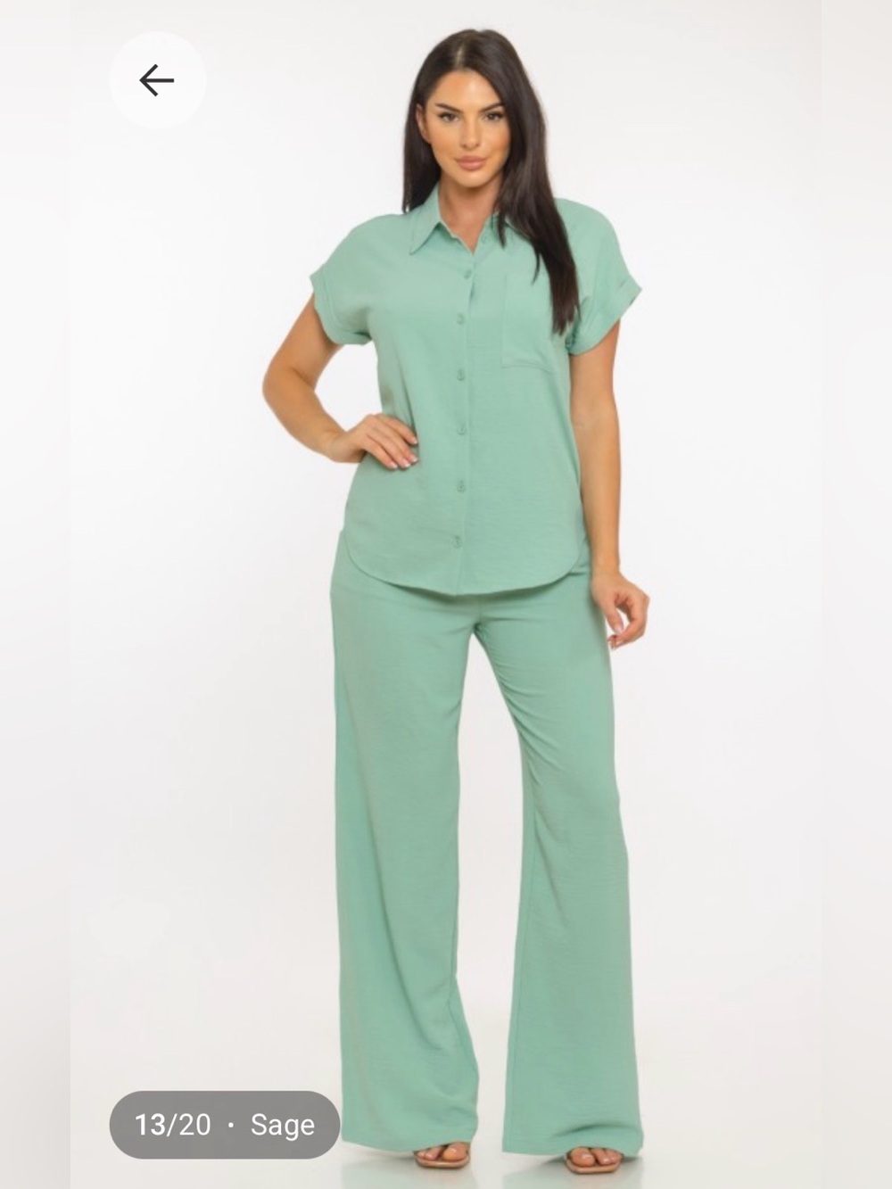 love J Mint Green Button-Front Shirt & Wide-Leg Pants Set